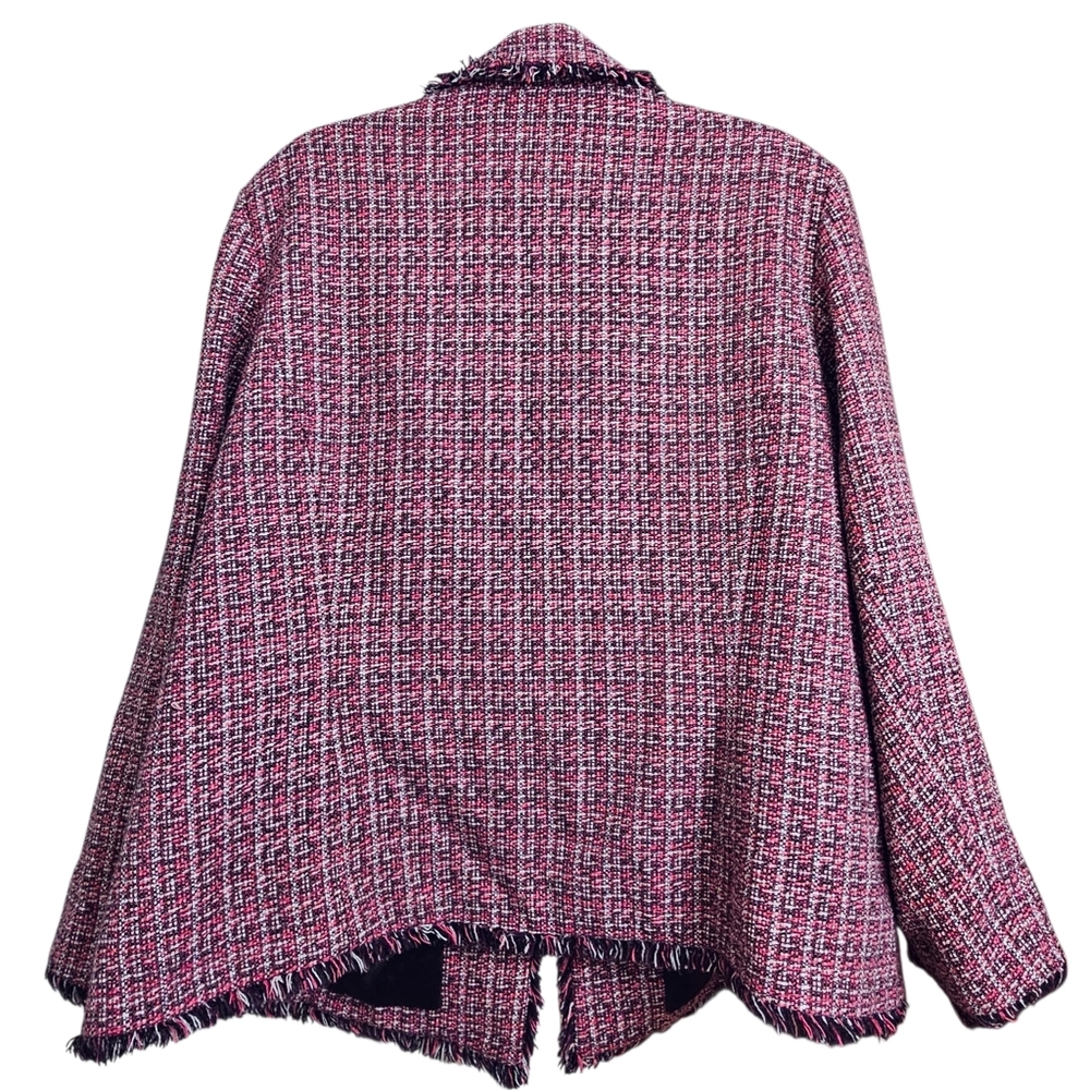 Lane Bryant Pink & Black Modern Contast Trim Textured Classic Blazer Fringe Hem - Picture 3 of 5